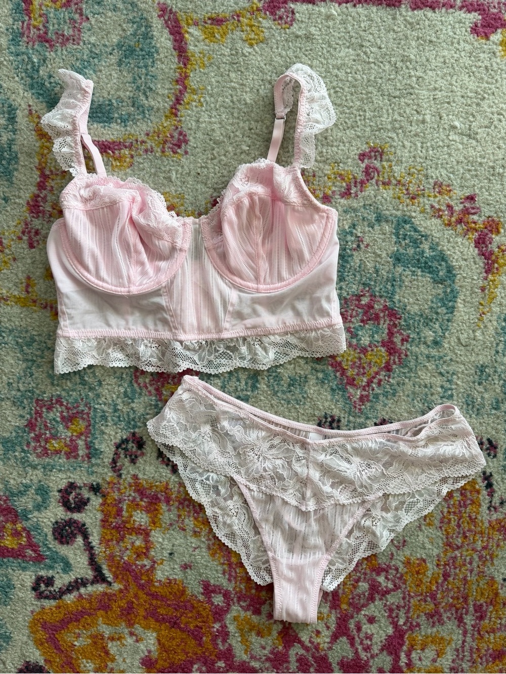 Auden Pink Lace Longline Underwire Bralette & Lace Bikini Briefs